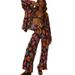 Pleated Sleeve Long Pants Spring Summer Vacation New Women Printed Shirt Turn-down Collar Cardigan Two-piece Set SU2936_ecoleips.com