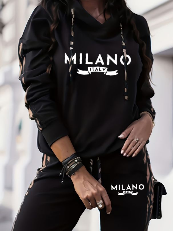 Women's Casual Comfort Hooded Letter Print Two Piece Set Spring Autumn Long Sleeved Fashion_ecoleips.com