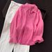 Minimalist Rose Pink Linen Collared Button-up Shirt For Women, Vintage Style, Loose Fit, Slimming, Casual Top_ecoleips.com