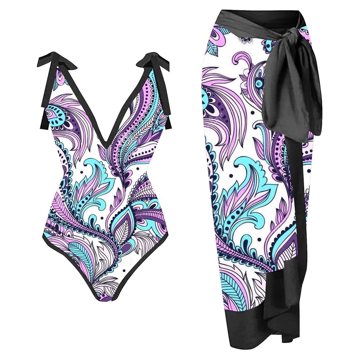 Women's Clothing New Version Printed Two Piece Swimsuit Conservative Cover Hip Skirt_ecoleips.com