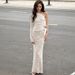 Women Sexy One Shoulder Slant Collar Long Sleeve Dress Hollow Out Lace Bow Detail Evening Party Cocktail Dress For Females_ecoleips.com