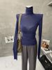 Women's Thin Basic Turtleneck Long Sleeve T-Shirt Solid Color Fitted Inner Layer Top Slightly Sheer for Autumn_ecoleips.com