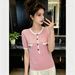 French-style Contrast Color Short-sleeve Knit For Women, New Summer Model, Elegant Gold Buttons, Slim Fit, Fashionable_ecoleips.com