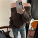 Korean Retro Zipper Knitted Cardigan Off-Shoulder Sweater Coat Greek Aesthetic Atmosphere High-End Slimming_ecoleips.com