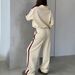 Women's Autumn Color-Block Knit Set, Contrast Trim Jacket With High-Waisted Pants, Casual Two-Piece Outfit_ecoleips.com