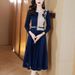 European-Style Pleated Autumn Floral Plus-Size Elegant Fashionable Waist-Cinching Slimming Dress_ecoleips.com