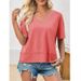 Women's Solid Color Patchwork T-Shirt V-Neck Short Sleeve Loose Top Fashion Summer New Arrival_ecoleips.com