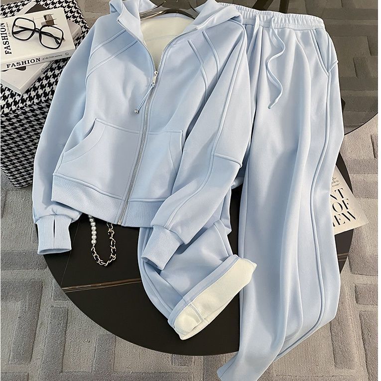 Oversized Fleece-Lined Hoodie & High-Waisted Wide-Leg Pants Set – Cozy Winter Outfit For Women, Trendy Two-Piece Loungewear With Youthful Silhouette_ecoleips.com