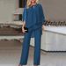 Women's Asymmetrical Wide-Leg Jumpsuit Set, Chic Solid Color Flowy Chiffon Two-Piece Outfit With 3/4 Sleeves_ecoleips.com