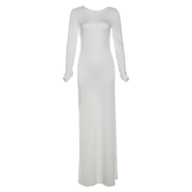 Women's Clothing Autumn And Winter New High End Temperament Sexy Backless Dress Long Skirt Slim Long Sleeve Dress Female_ecoleips.com