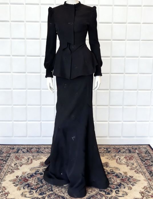 Women's Tailored Blazer & High-Waist Pencil Skirt Set – Stretch Polyester Work-to-Weekend Outfit (S-XXL, Black 3D Jacquard)_ecoleips.com