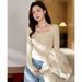 2025 #Craftsmanship Selection # Thin Velvet Unique Design Drawn Square Neck T-Shirt Women's Long Sleeve 2025 Autumn/Winter_ecoleips.com