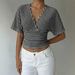 Women's V Neck Short T-Shirt Striped Fitted Waist Batwing Sleeve Slimming Hot Girl Top Knitted 2026_ecoleips.com
