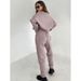 Autumn And Winter Patchwork Design Knitted Fleece Sweatshirt Pencil Pants Two-Piece Suit For Women_ecoleips.com