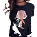 Women's Ladies' Top Urban Girl Casual White Cute Simple Retro Straight-Shoulder T-Shirt Short Sleeve_ecoleips.com