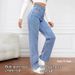 Aria Basics Cross-Border Foreign Trade European And American High-Waisted Women's Jeans With Fleece, Washed Loose Wide-Leg_ecoleips.com
