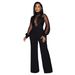Women's Clothing Hollow See Through Long Sleeved Trousers Lace Up Jumpsuit_ecoleips.com
