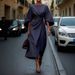 Women's Clothing Fashion Temperament Elegant Solid Color Waist Dress Casual Bat Sleeve Long Dress_ecoleips.com