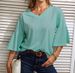Aria Basics Aria Basics Cross-border European And American 2023 Spring/Summer Bestseller Solid Color V-neck Bell Sleeve Loose Casual_ecoleips.com