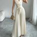 Women's Clothing Suit Collar Dress Color V Neck Tie Waist Pleated Skirt_ecoleips.com