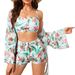 Women's Clothing Three Piece Swimsuit Set High Waisted Long Sleeved Boxer Briefs Bikini_ecoleips.com