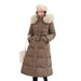 Women's Long Winter Coat With Faux Fur Hood, Thickened Polyester Down Alternative Jacket For Cold Weather, Elegant Commuter Style_ecoleips.com