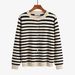 2025 Early Spring Plus Size Women's Striped Knitted Cardigan Simple Round Neck Korean Style Slimming Age-Reducing_ecoleips.com