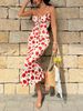 Retro French Romantic Beach Vacation Style Strapless Long Dress Floral Print Tie Waist Slip For Women_ecoleips.com