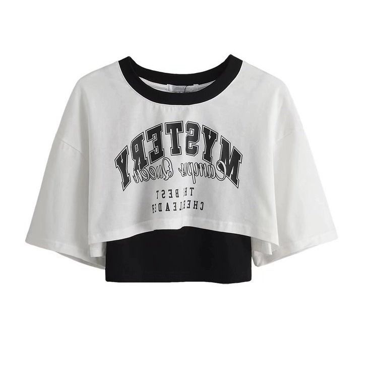 American Retro Trend Letter Printing Two-piece Short-sleeved T-shirt, Spice Girl Jazz Dance Loose Outer Blouse Women_ecoleips.com