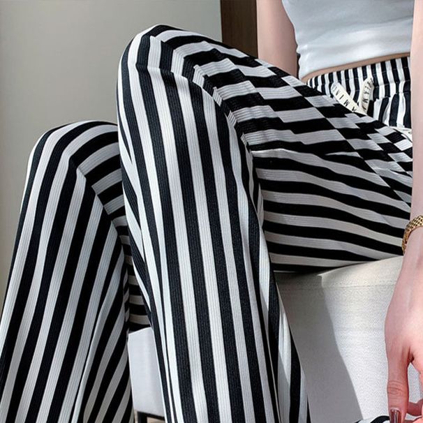 Summer Korean Style Trendy Women's Thin Striped Straight Leg Pants Heavy Duty Digital Print Loose Fit Men's Clothing_ecoleips.com