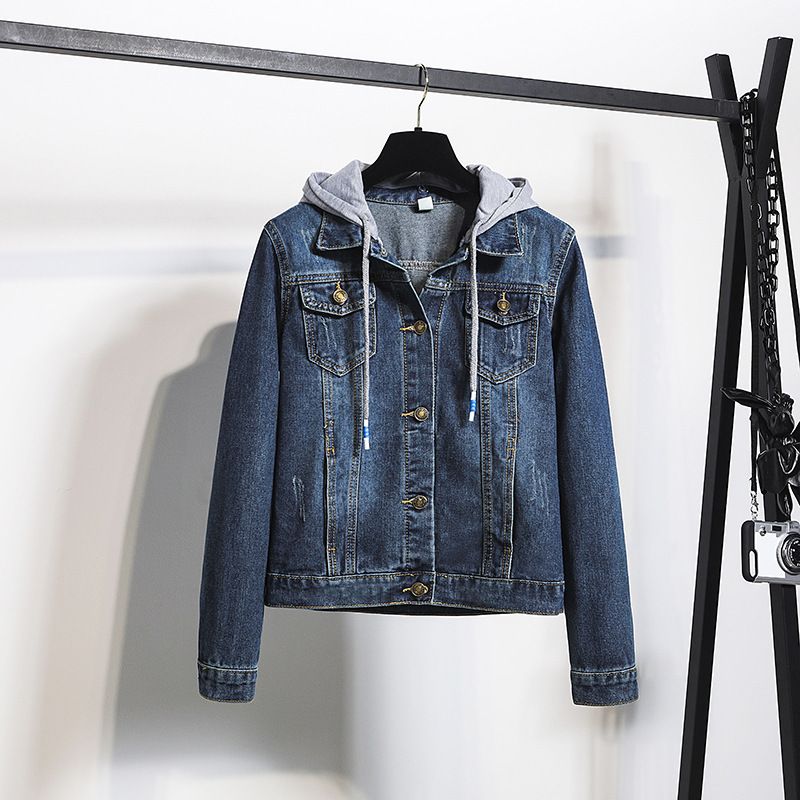 Women’s Slim Fit Denim Jacket With Detachable Hood – Trendy Spring/Autumn Long Sleeve Coat (Dark/Light Blue, S-5XL)_ecoleips.com
