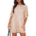 Women's Clothing Round Neck Women's Sequined Dress, Sexy Shimmering T Shirt, Sparkly Short Sleeve, Loose Fit, Party Dress_ecoleips.com
