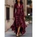 Aria Basics Aria Basics New Cross-Border European And American Women's Fashion Autumn V-Neck Coat Waist-Cinching Ruffled Elegant Dress Optimized_ecoleips.com