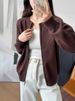 Aria Basics Aria Basics 100% Pure Cotton Gray-orange Knitted Zip-up Cardigan, Open-front Sweater Jacket For Women, Short Style, Elegant_ecoleips.com