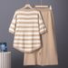 K New Women's Fashion Set Short Sleeve T-shirt+Half Skirt Knitted Two Piece Set For Women_ecoleips.com