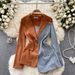 Light European American Style High-end Women's Blazer With Irregular Denim Patchwork Design, Exuding A_ecoleips.com