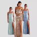 Women's Clothing Sexy One Shoulder Sequined Floor Length Evening Dress Elegant Slit Banquet Dress_ecoleips.com