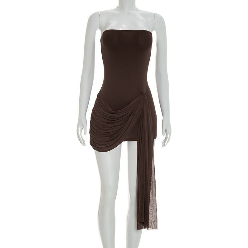 Sensational Ruffle Trim Bodycon Dress With Sheer Mesh And Crisscross Back For Women Comfortable High-Waist Fit_ecoleips.com