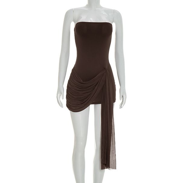 Sensational Ruffle Trim Bodycon Dress With Sheer Mesh And Crisscross Back For Women Comfortable High-Waist Fit_ecoleips.com