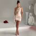 Women's Clothing Pleated Dress With Ribbons Sexy Oblique Shoulder Collar Slim Temperament_ecoleips.com