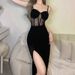 Women's Sexy Solid Color Halter Mesh High Slit Midi Dress – Summer Resort Gown 2026_ecoleips.com