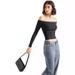 Women's Sexy Off Shoulder Long Sleeve Shirt Slim Fit Crop Top T-Shirt For Fall Fashion_ecoleips.com