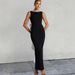 Women's Clothing Celebrity Style Black And White Contrast Sleeveless Dress Spring And Summer New Hot Girl Backless Pearl Bow Long Dress_ecoleips.com