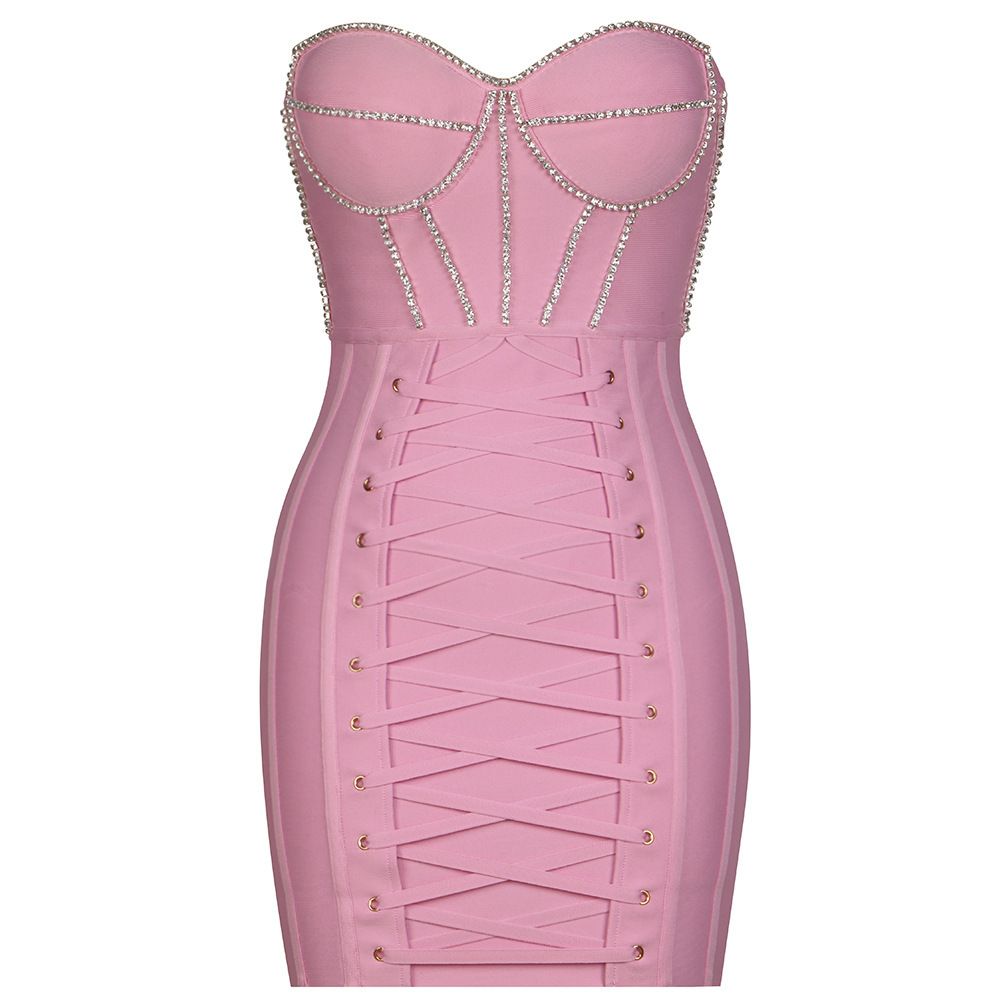 Mini Sexy Diamond Studded Tight Strap With Suspender, Party Dress, Nightclub Bandage Dress_ecoleips.com