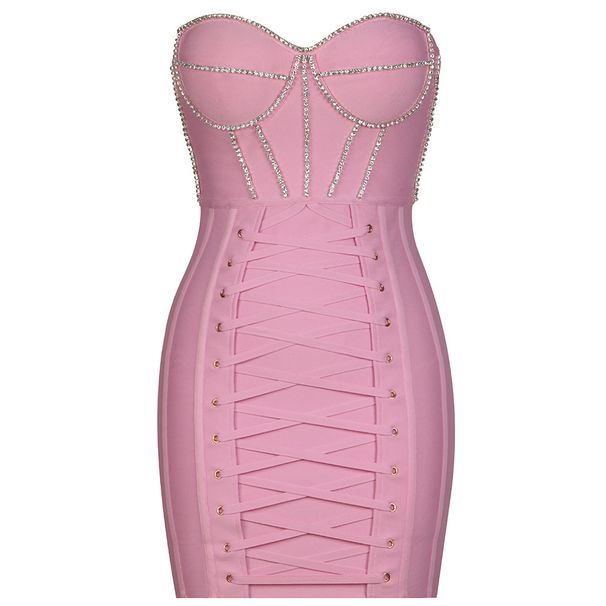 Mini Sexy Diamond Studded Tight Strap With Suspender, Party Dress, Nightclub Bandage Dress_ecoleips.com
