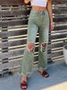 Distressed High-Waisted Wide-Leg Jeans – Vintage Washed & Hand-Ripped Boho Denim (Brown & Green, S-L)_ecoleips.com