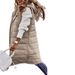K Solid Color Hooded Single-breasted Mid-length Cotton Vest, Slim-fitting, Elegant Cardigan Jacket Top_ecoleips.com