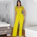 Women's Clothing Sexy V Neck Sleeveless Solid Color Jumpsuit Lace Up Wide Leg Pants Trousers_ecoleips.com