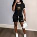 Queen Crown Print Women's Summer Outfit Set Short Sleeve Top & Shorts Casual Luxury England Style Fashion Polyester_ecoleips.com