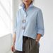 Voya Women's Spring Elegant And Dignified Top, Solid Color Stand Up Collar, Metal Buttons, Long Sleeved Shirt, Multiple Colors To Choose From_ecoleips.com